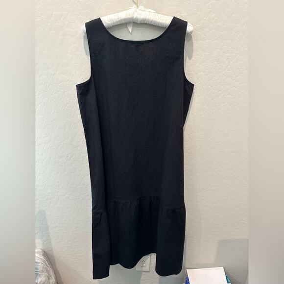 EILEEN FISHER | Black Sleeveless Organic Cotton Ruffle Hem Dress | Medium - Picture 4 of 6